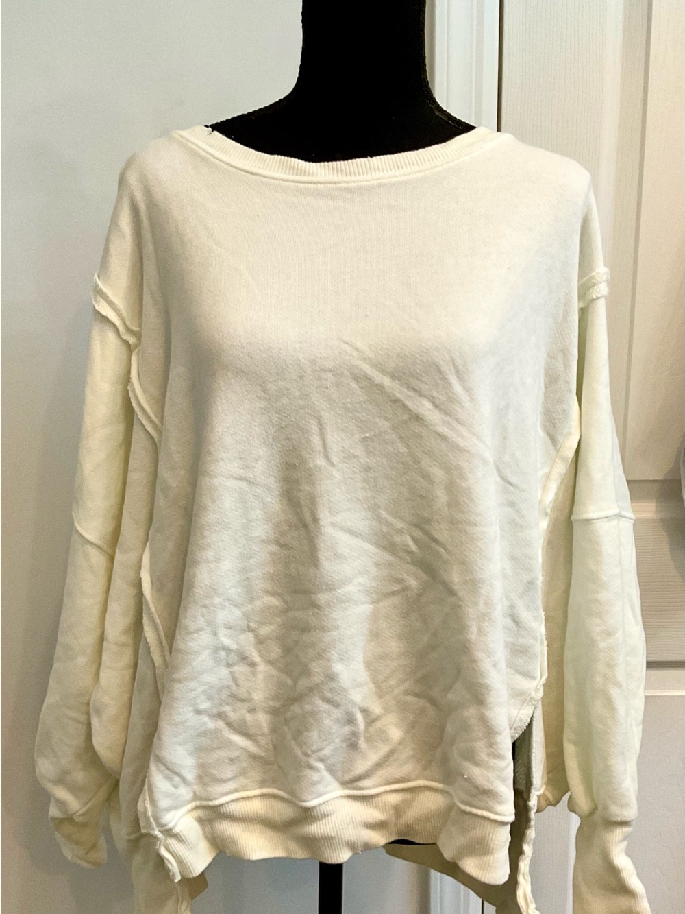 Free People Cream Crewneck Sweatshirt - Relaxed Casual Fit